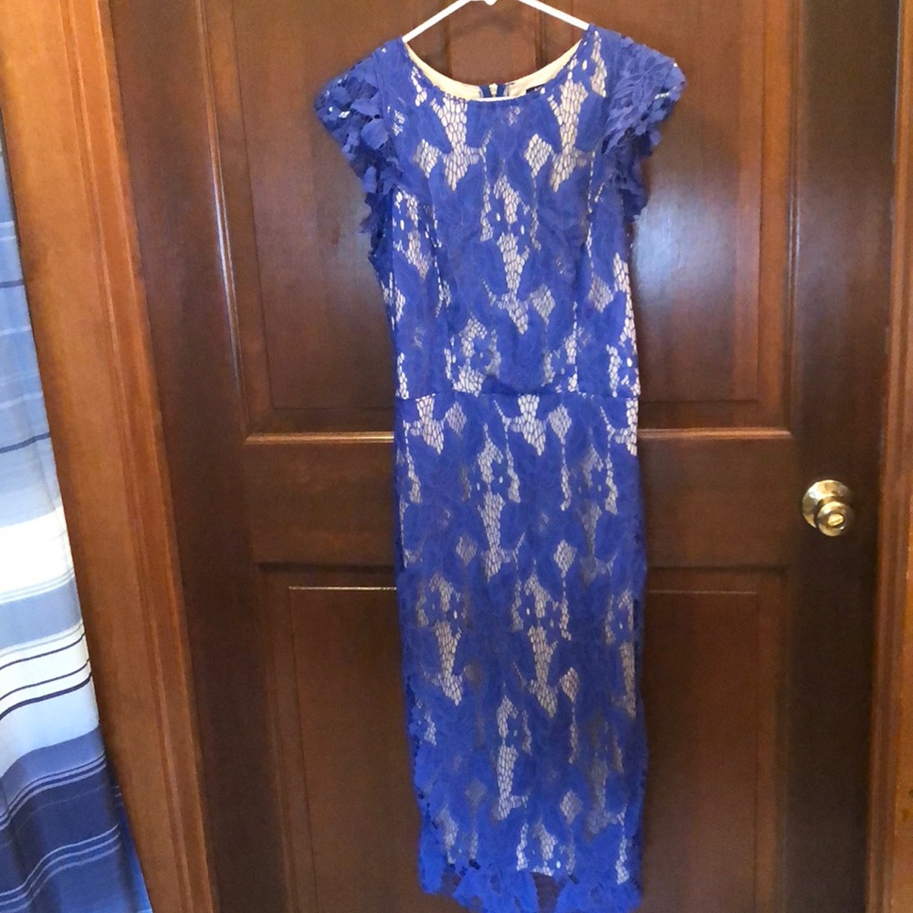 XOXO royal blue lace and nude dress